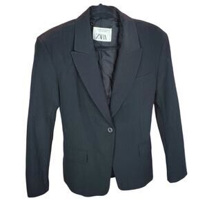 Zara Black One Button Blazer Notched Lapel Viscose S